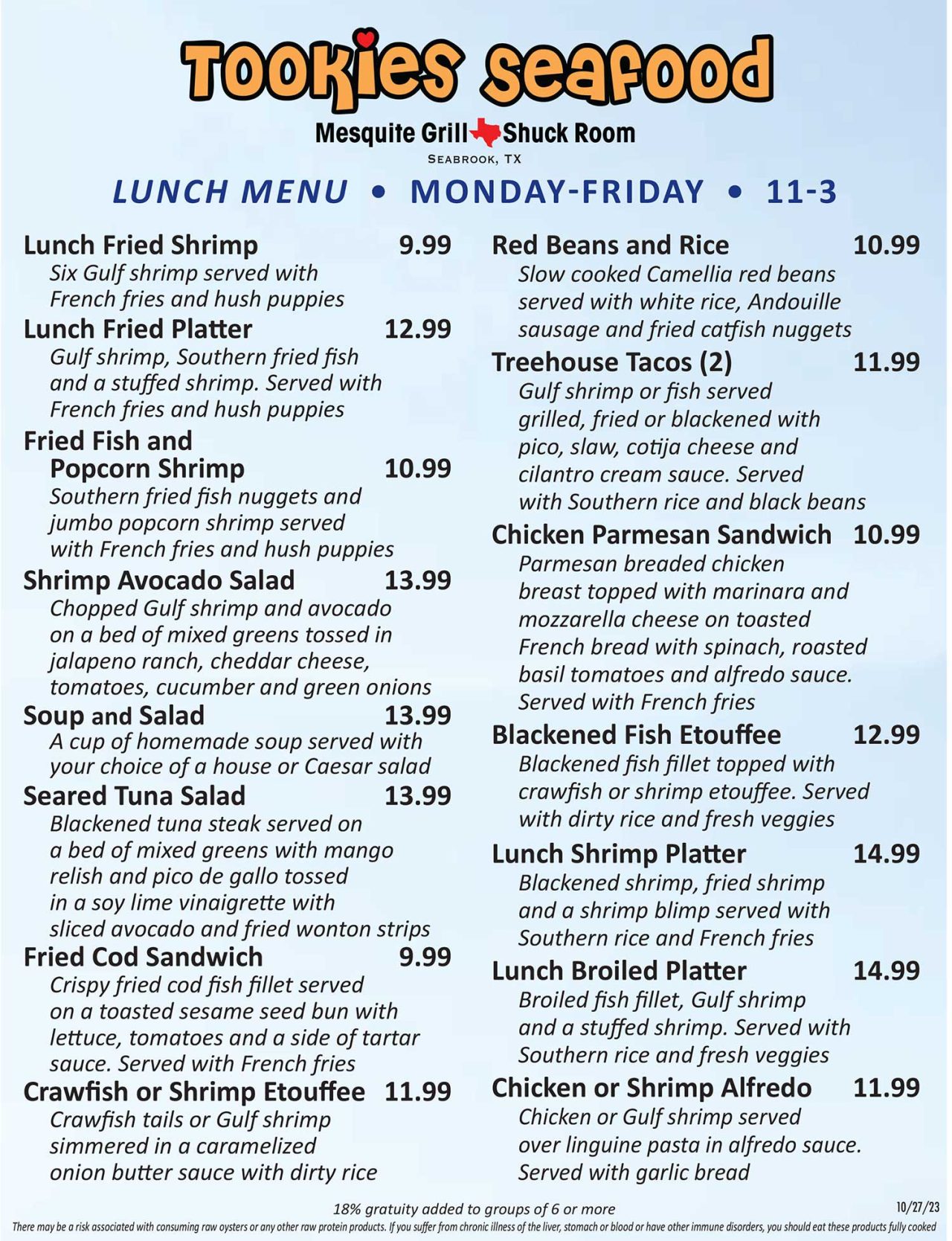 Lunch Menu | Seafood Restaurant, Fresh Gulf Coast Seafood, Oysters ...